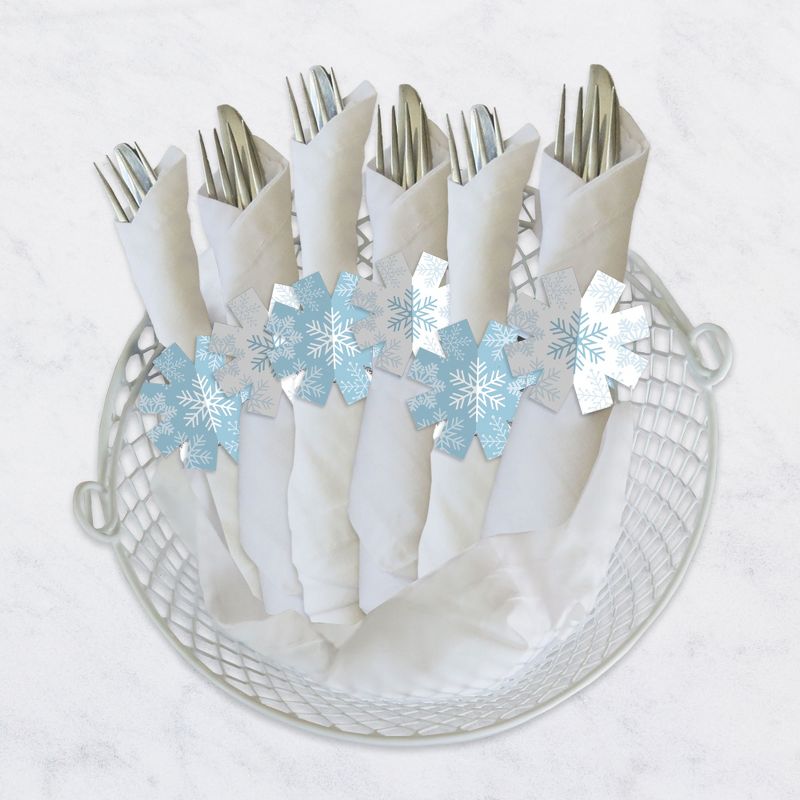 Big Dot of Happiness Winter Wonderland - Snowflake Holiday Party and Winter Wedding Paper Napkin Holder - Napkin Rings - Set of 24, 3 of 9