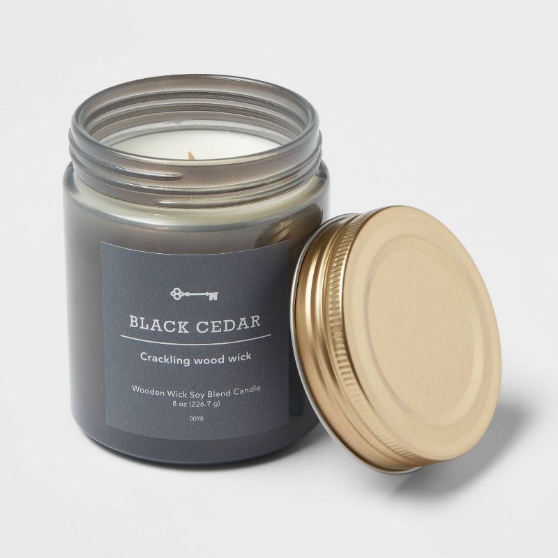 Tinted Glass Black Cedar Lidded Jar Candle Gray 8oz - Threshold&#8482;, 4 of 5