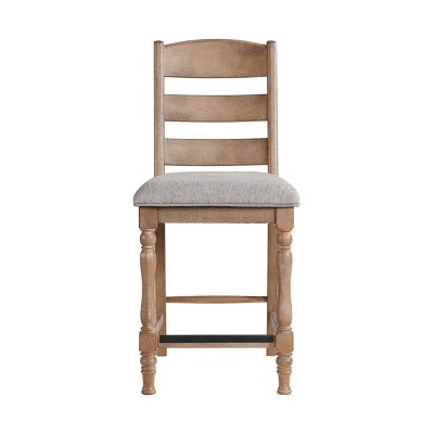 Highland Gray Wood Ladder Back Bar Stools with Cushions