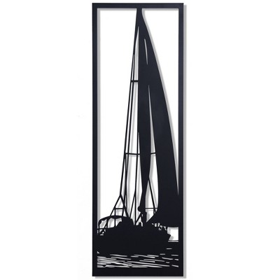 Shadows of A Sailboat in Water Metal Wall Decor Matte Black - StyleCraft: Iron Abstract Nautical Art, Vertical Orientation