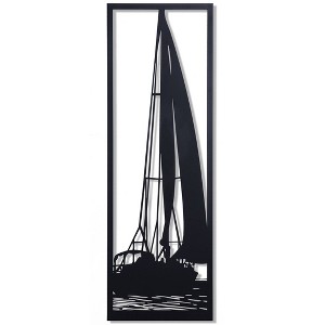 Shadows of A Sailboat in Water Metal Wall Decor Matte Black - StyleCraft: Iron Abstract Nautical Art, Vertical Orientation - 1 of 4