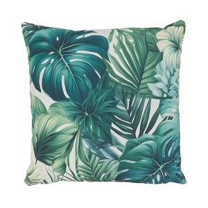 Saro Lifestyle Tropical Bliss Palm Leaves Outdoor Poly Filled Throw Pillow, 18"x18", Green - 1 of 3