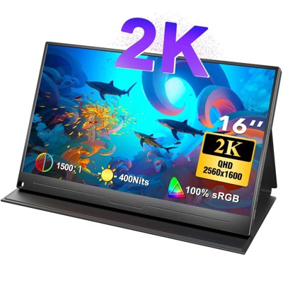 UPERFECT 16" 2.5K Portable Monitor 2560×1600 IPS Display, 400nits, 1500:1, 60Hz, USB-C, Smart Cover