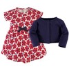 Touched by Nature Baby and Toddler Girl Organic Cotton Dress and Cardigan 2pc Set, Red Flowers - 2 of 4