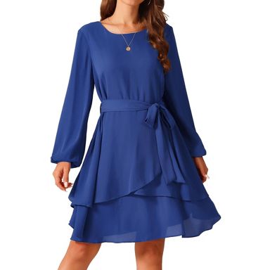 tie neck skater dress Tie-Neck Floret Tiered Skater Dress in Black Black S-M