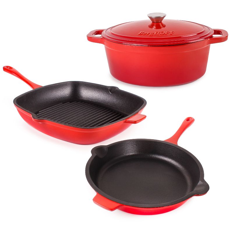 BergHOFF Neo Cast Iron 4Pc Set, Fry Pan 10", Square Grill Pan 11", & 5qt. Covered Dutch Oven, 1 of 11