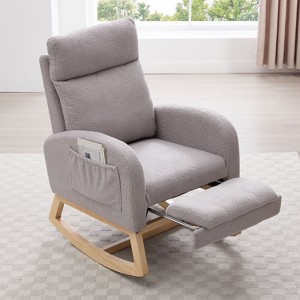 CAVINAS Teddy Fabric Rocking Accent Chair With Packet Wood Legs,Arm Chair with Ergonomic Backrest Design,Modern Accent Chair for Living Room - 1 of 4