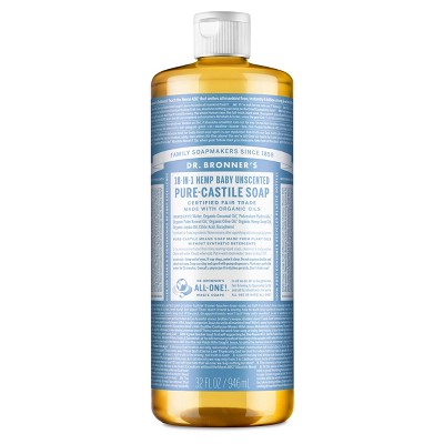 Image of Dr. Bronner's 18-In-1 Hemp Baby Pure Castile Liquid Soap - Unscented - 32 fl oz