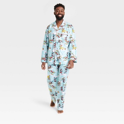 Men's Disney 100 Mickey Mouse & Friends Matching Family 2pc Coat Pajama Set - Blue L