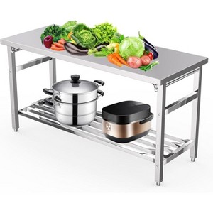 Stainless Steel Table 60x24", Heavy Duty Metal Commercial Prep Table with Open Storage Racks for Restaurant Kitchens, Home Hotels, and Food Prep - 1 of 4