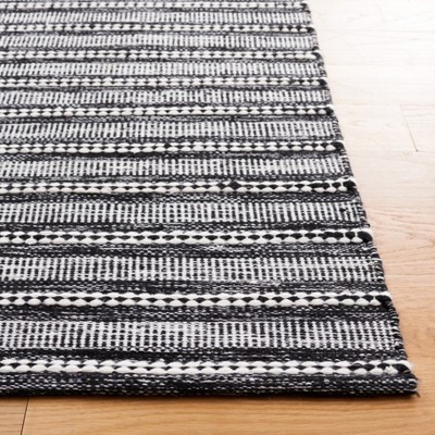 Black and Ivory Flatweave Kilim Striped Runner Rug