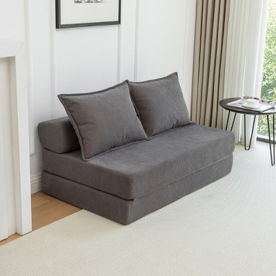 Foldable Corduroy Sofa Bed Sleeper Chair with Pillow,Convertible Twin Floor Mattress Couch with Backrest for Small Spaces-Cuddlewood