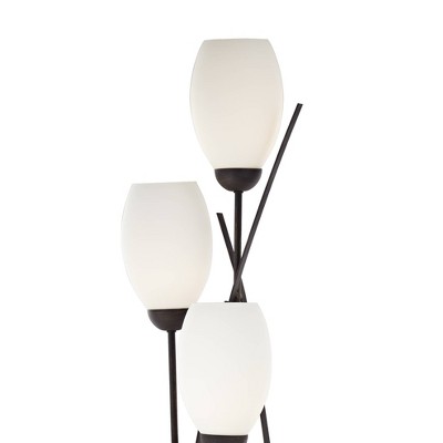 White Cased Glass Torchiere Floor Lamp with Metal Frame