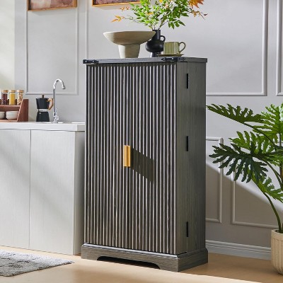 SinCiDo Fluted Kitchen Pantry with Doors and Adjustable Shelves, Modern Pantry Cabinet with Drawer, Wood Cupboard for Kitchen