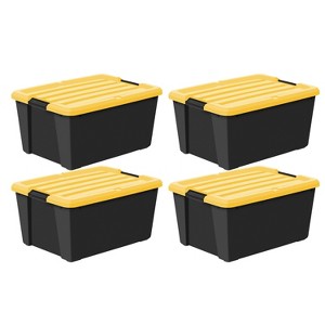 IRIS 45qt Plastic Storage Bins with Lids Black Latching Stackable Totes 4pk - 1 of 2
