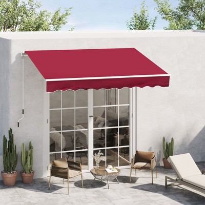 VisioGear Retractable Awning, 8'*7' Patio Awnings with Manual Crank Handle for Deck, Yard, Red, 98.5"*78.75"*49.2"