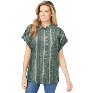 Woman Within Plus Size Relaxed Campshirt - 1 of 4