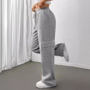 Women's Winter & Fall Wide - Leg Cargo Sweatpants, Solid Color Side Pocket Casual Loose - Fit Joggers - 1 of 4
