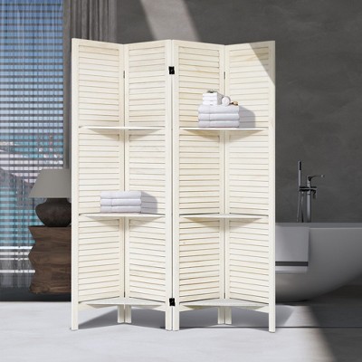 CENGHU 5.6FT Room Divider 4 Panel Pegboard Display Wood Room Divider, Room Dividers and Folding Privacy Screens for Home& Office, White