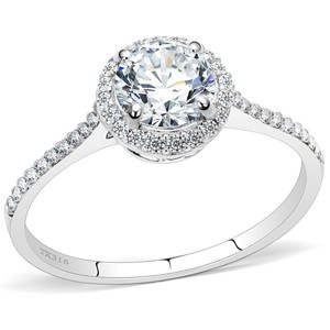 Slickblue Women's Polished Stainless Steel CZ Halo Ring - Clear Round Stone Engagement Ring, Sizes 5-10 - 1 of 4
