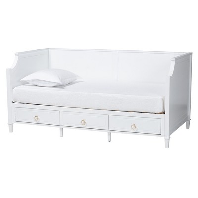 White Twin Size Wood Daybed with 3 Drawers
