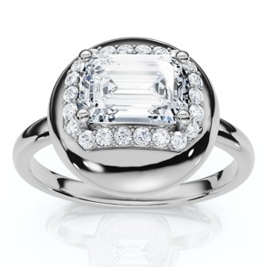 Pompeii3 1 1/10Ct Emerald Diamond Button Ring 14k Gold or Platinum Lab Created EF/VS - 1 of 4