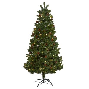 Nearly Natural 6' Rocky Mountain Spruce Prelit LED Artificial Christmas Tree with Pinecones - 1 of 1