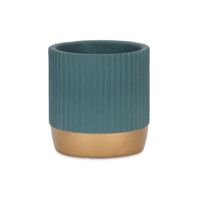 Cheung's Aurone Round Ridged Ceramic Pot with Gold Finished Base - Small - Blue