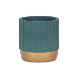 Cheung's Aurone Round Ridged Ceramic Pot with Gold Finished Base - Small - Blue - 1 of 4