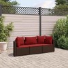vidaXL Patio Sofa Set with Cushions Lounge Setting Outdoor Furniture Poly Rattan - Brown and Red 3 Piece - 2 of 4