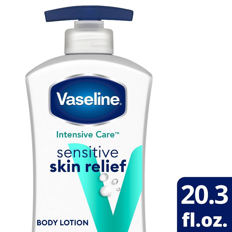 Vaseline Intensive Care 48-Hour Moisture Hypoallergenic Sensitive Skin Relief Pump Body Lotion Unscented - 20.3 fl oz, 1 of 9