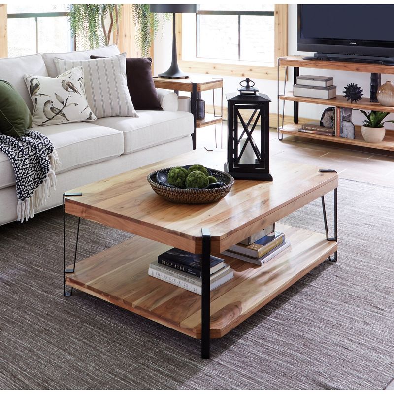 Alaterre Furniture Ryegate Live Edge Solid Wood Coffee Table Metal and Wood, 4 of 8