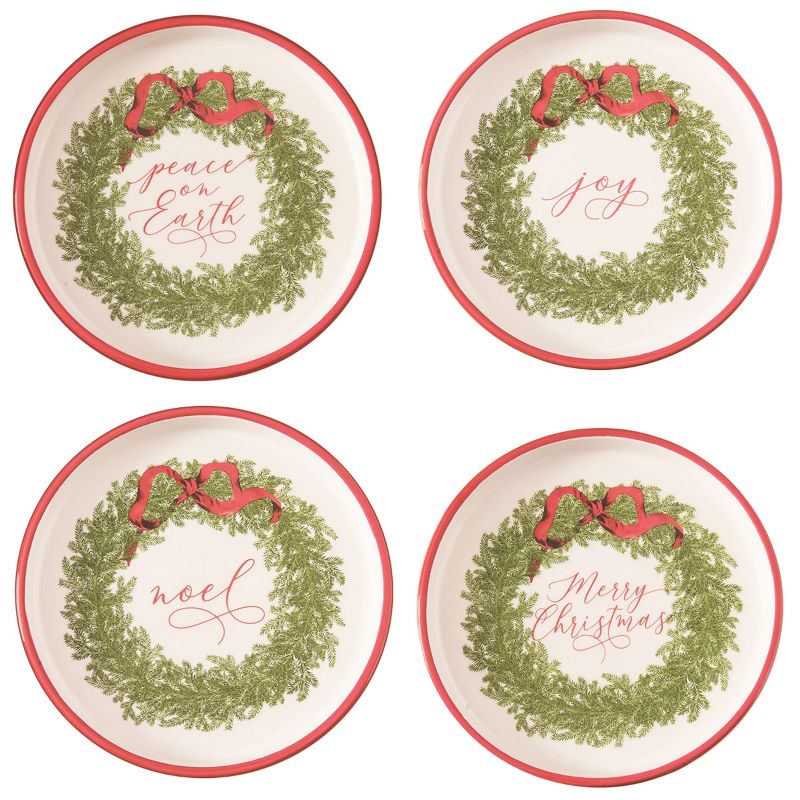 Transpac Christmas Holiday Cermaic Sentiment Wreath Plate Set of 4, Dishwasher Safe, 6.5", 1 of 6