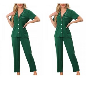 INSPIRE CHIC Women's 4 Pcs Button-Up Short-Sleeve Shirt & Pants Pajama Loungewear Set - 1 of 4