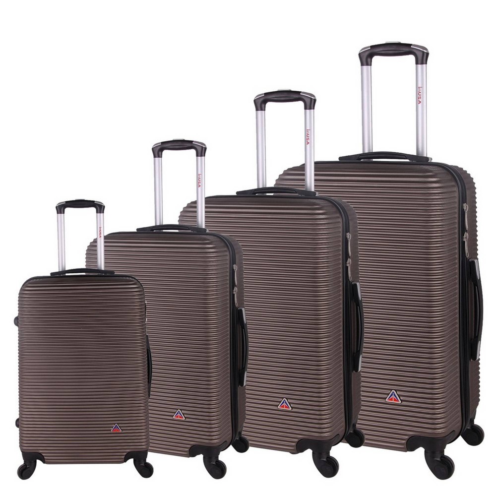 Photos - Luggage InUSA Royal Lightweight Hardside Checked Spinner 4pc  Set - Brown 