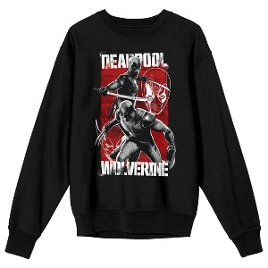 Deadpool & Wolverine Black & White Character Art Adult Black Crew Neck Long Sleeve Sweatshirt-XL - 1 of 3