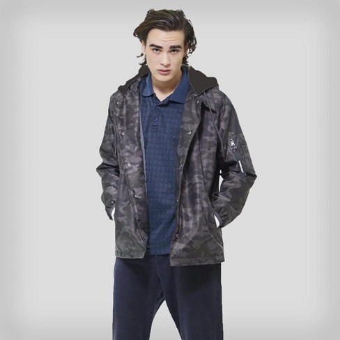 Members Only Men s Coach Jacket With Fleece Hood Grey Camouflage Medium Target
