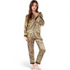 Anna-Kaci Lounge Women's Satin Leopard Print Pajama Set with Button-Down Top- Brown,Small - 2 of 4