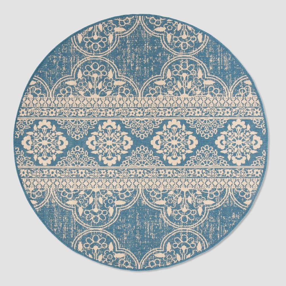 6'7in Round Whitley Outdoor Rug Cream/Blue - Safavieh