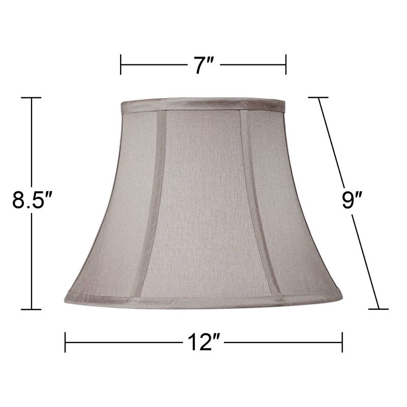 Springcrest Set of 2 Pewter Gray Small Bell Lamp Shades 7" Top x 12" Bottom x 9" High (Spider) Replacement with Harp and Finial, 5 of 9
