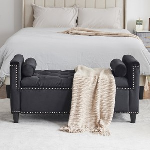 VYNXARIA Storage Bench, 44.5-Inch Queen Velvet Button Bedside Bench, Entryway Living Room with Armrests, Nailhead Trim - 1 of 4