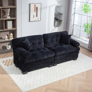 84'' Chenille Deep Seat Loveseats Sofa with Throw Pillows - 1 of 4