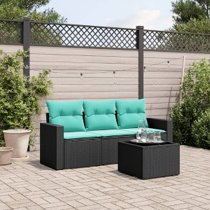 4 Piece Patio Sofa Set with Cushions Black Poly Rattan  vidaXL - 1 of 3