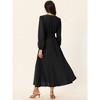Seta T Women's Long Lantern Sleeve Wrap V Neck Flowy Ruffle Pleated Maxi Dresses - 4 of 4
