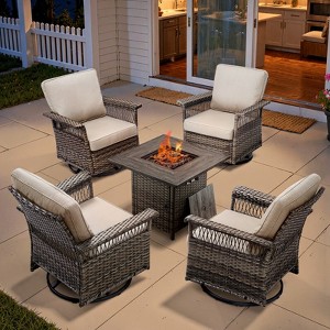 Belord 6 Pieces Patio Furniture Set, All Weather Gray Wicker Outdoor Conversation Set with Patio Couch, Swivel Patio Rocker, Firepit Table, Ottoman - 1 of 4
