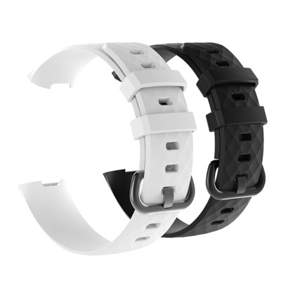 Insten 2-Pack Soft TPU Rubber Replacement Band For Fitbit Charge 4 & Charge 3, Black+White