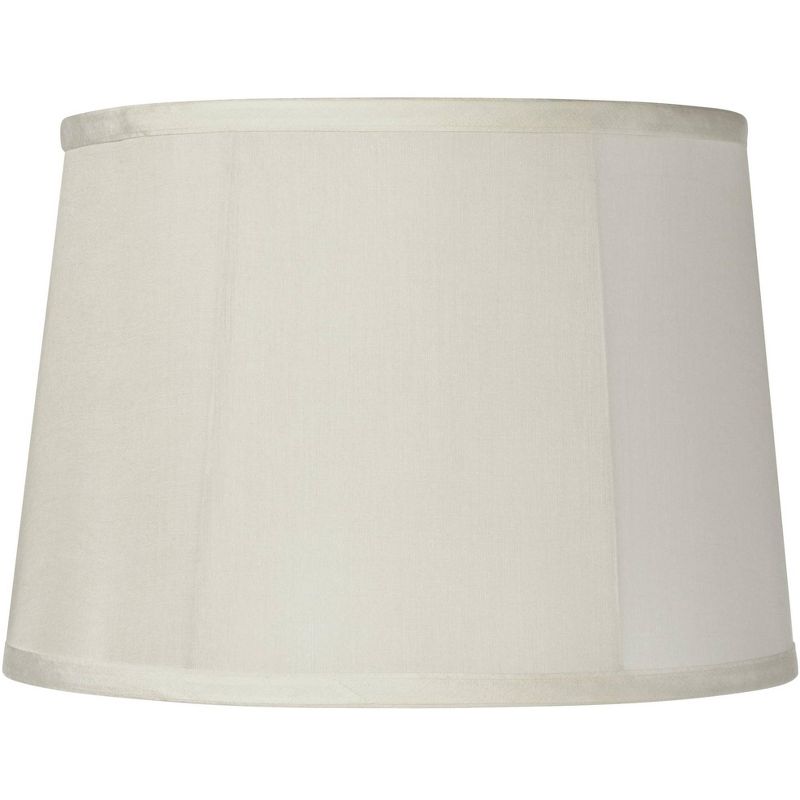 Springcrest Medium Round Softback Off-White Tapered Drum Lamp Shade 12" Top x 14" Bottom x 10" High (Spider) Replacement with Harp and Finial, 1 of 7