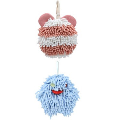 REGALWOVEN 2 Pack Chenille Hand Towels Cute Decorative Hand Drying Hanging Ball Towels 7" x 7"