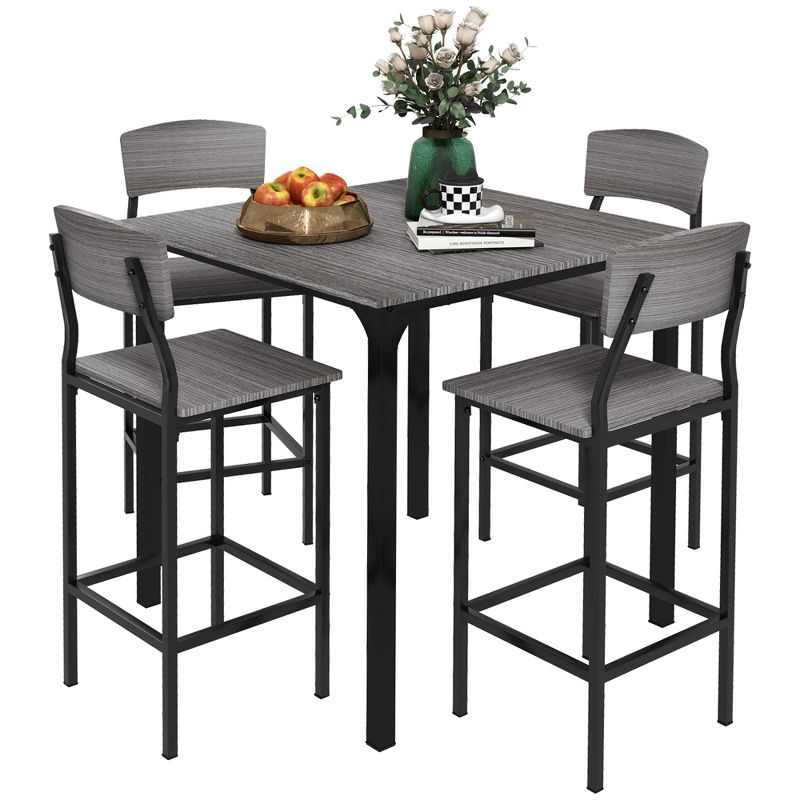 HOMCOM Modern Counter Height Bar Table Set Compact Kitchen Table and Chairs Set with Footrest, Metal Legs, 4 of 7