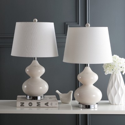 Elegant Pearl White Glass Table Lamp Set with Cotton Shade